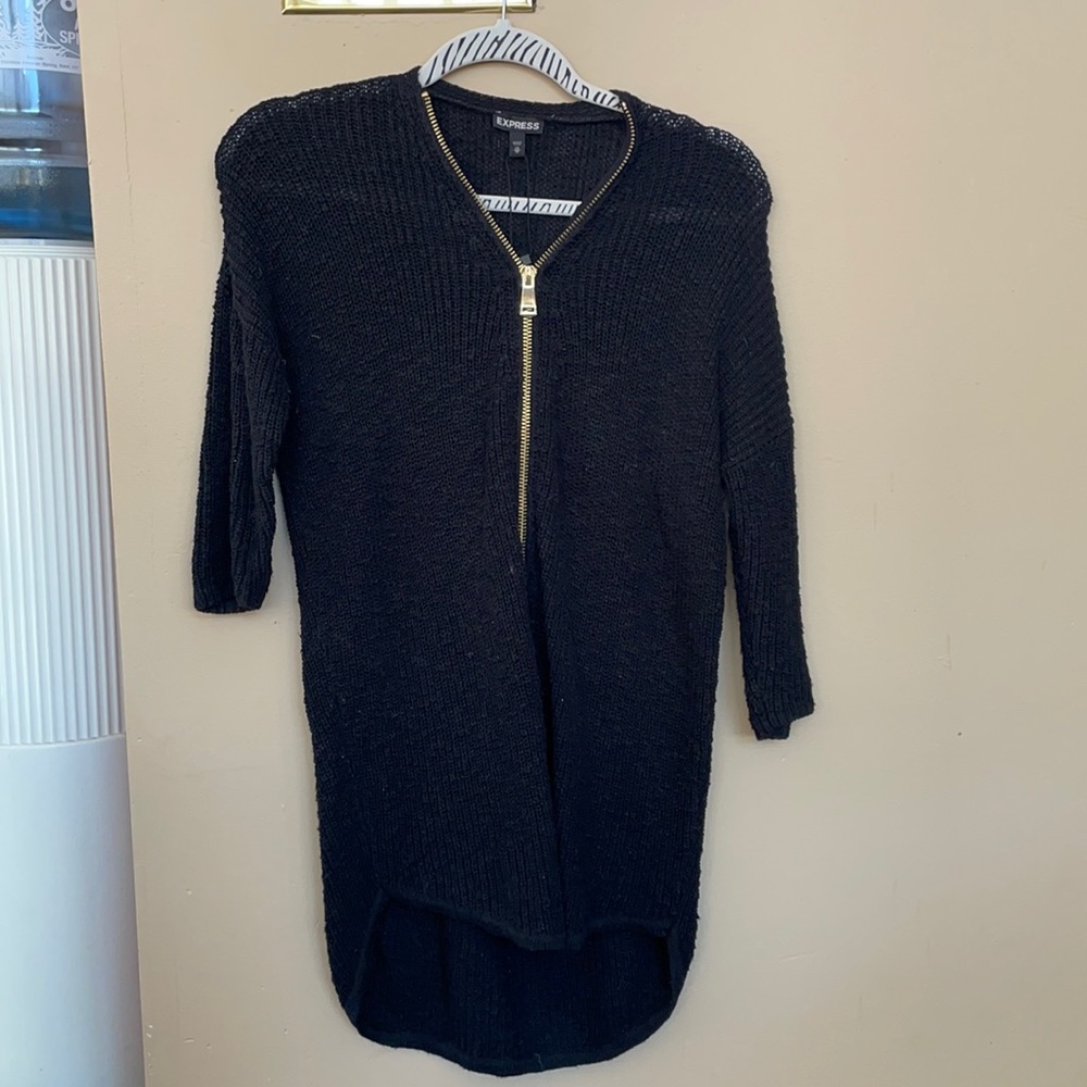 Black Express Zip Up Knit Sweater